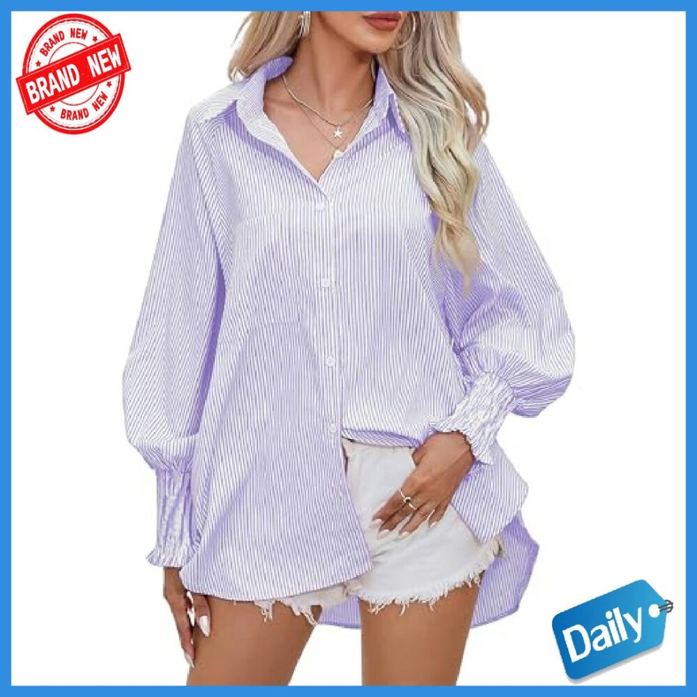 Oversized Wrinkle-Resistant Button-Down Shirt wit… - image 3